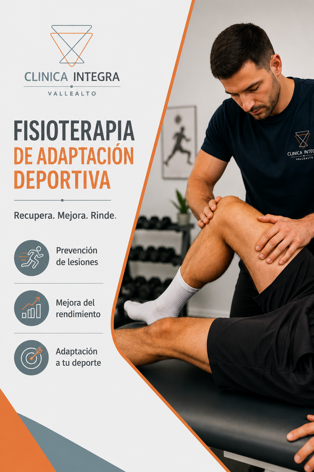 Fisioterapeuta realizando un tratamiento de adaptación deportiva para mejorar el rendimiento, prevenir lesiones y optimizar la recuperación física en Clínica Integra Vallealto, El Puerto de Santa María.